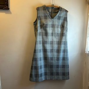 Vintage blue, grey, and white plaid jumper dress with original belt
